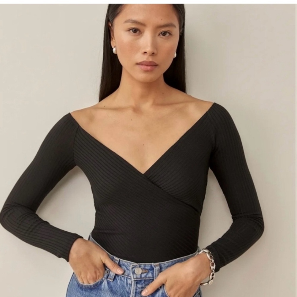 Reformation Black Ribbed Bodysuit